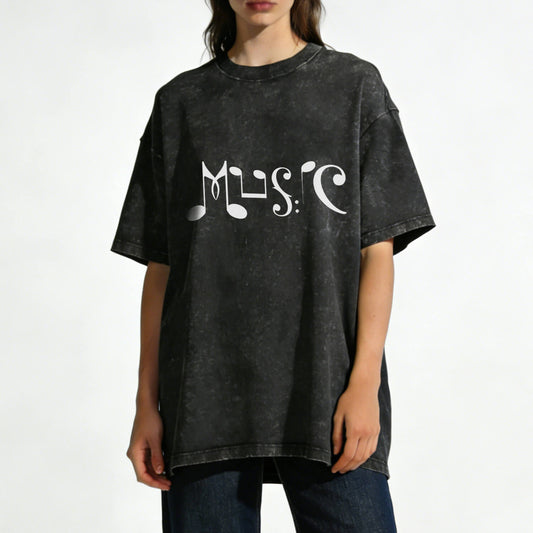 Musical Note Art “MUSIC” Washed T-Shirt PT169