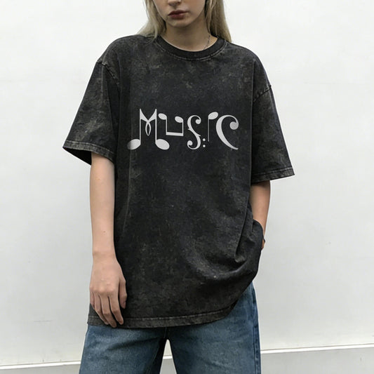 Musical Note Art “MUSIC” Washed T-Shirt PT169