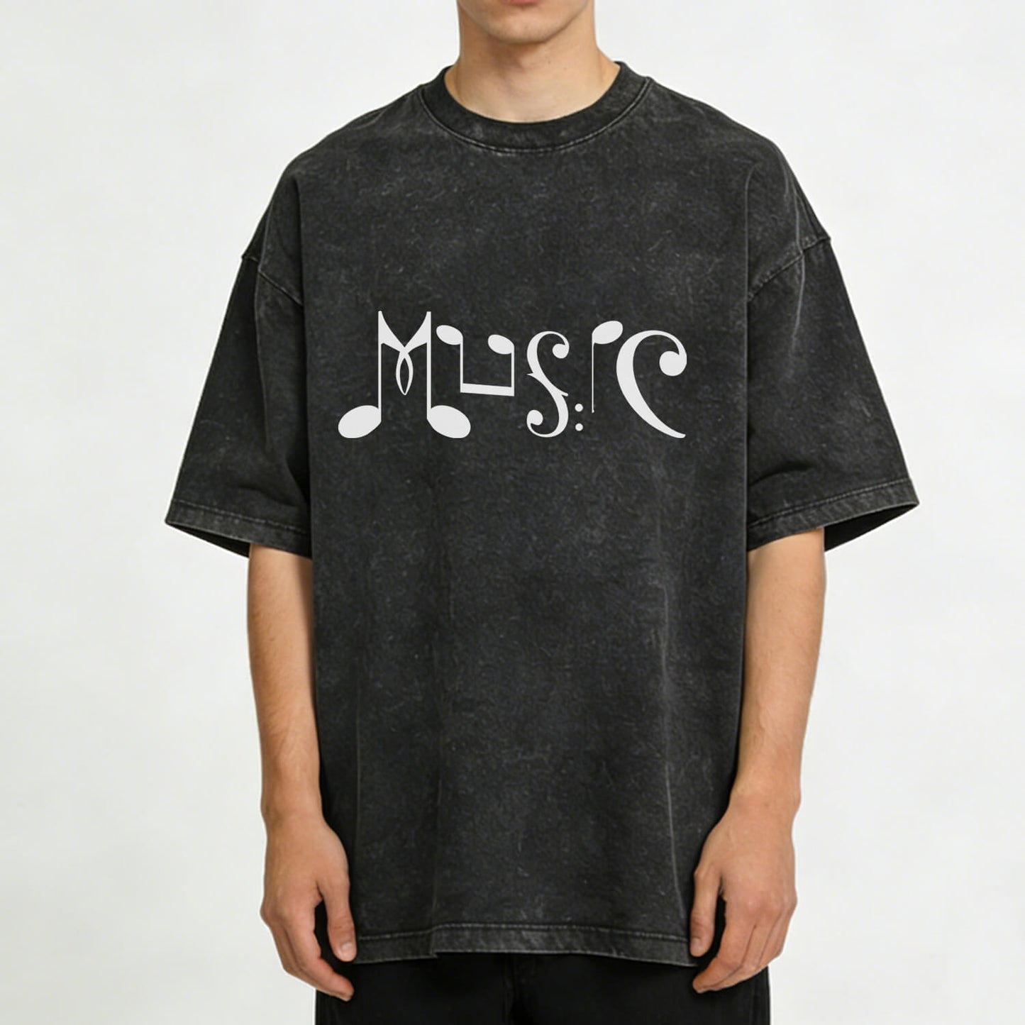 Musical Note Art “MUSIC” Washed T-Shirt PT169