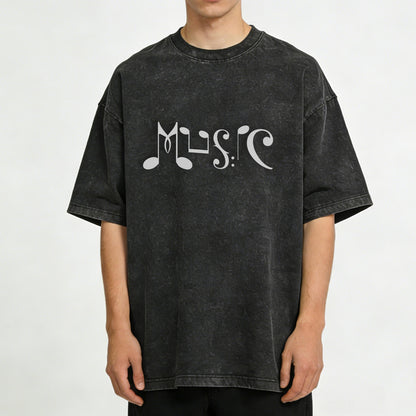 Musical Note Art “MUSIC” Washed T-Shirt PT169