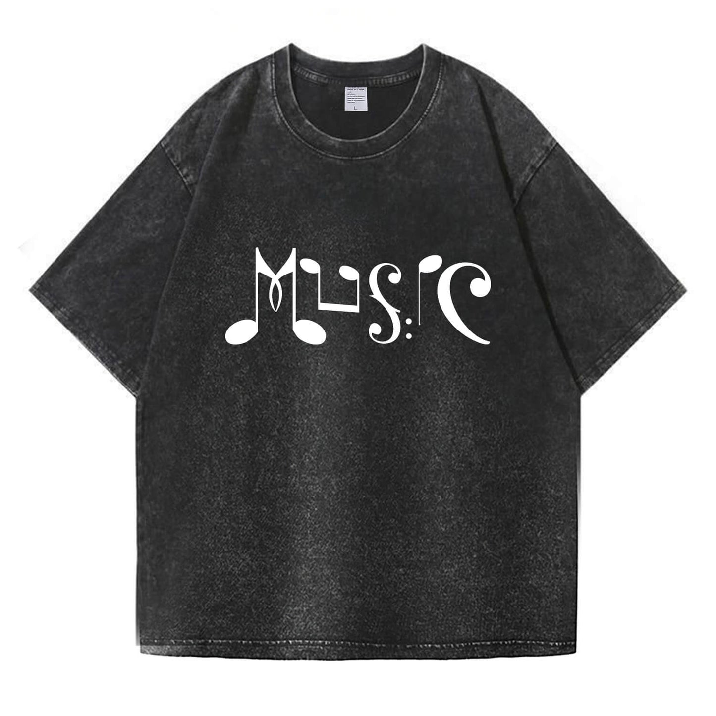 Musical Note Art “MUSIC” Washed T-Shirt PT169