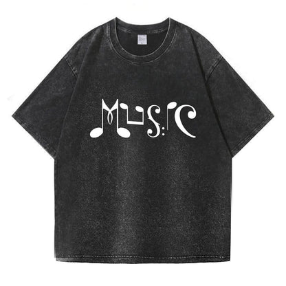 Musical Note Art “MUSIC” Washed T-Shirt PT169
