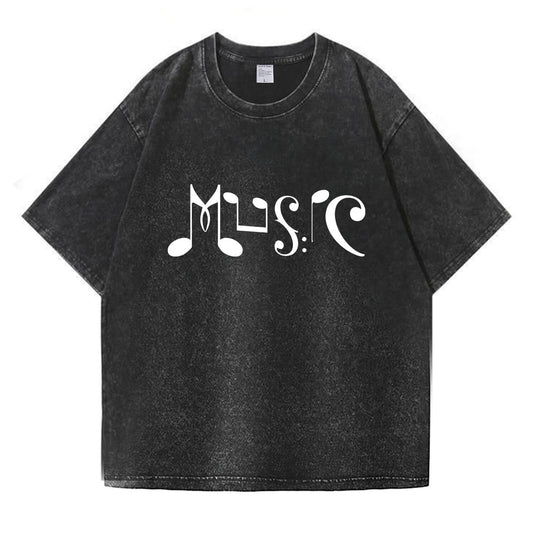 Musical Note Art “MUSIC” Washed T-Shirt PT169