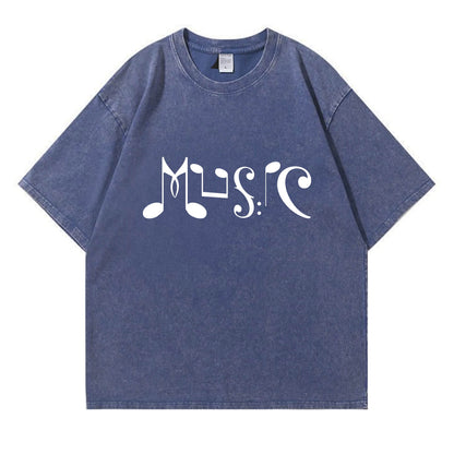 Musical Note Art “MUSIC” Washed T-Shirt PT169