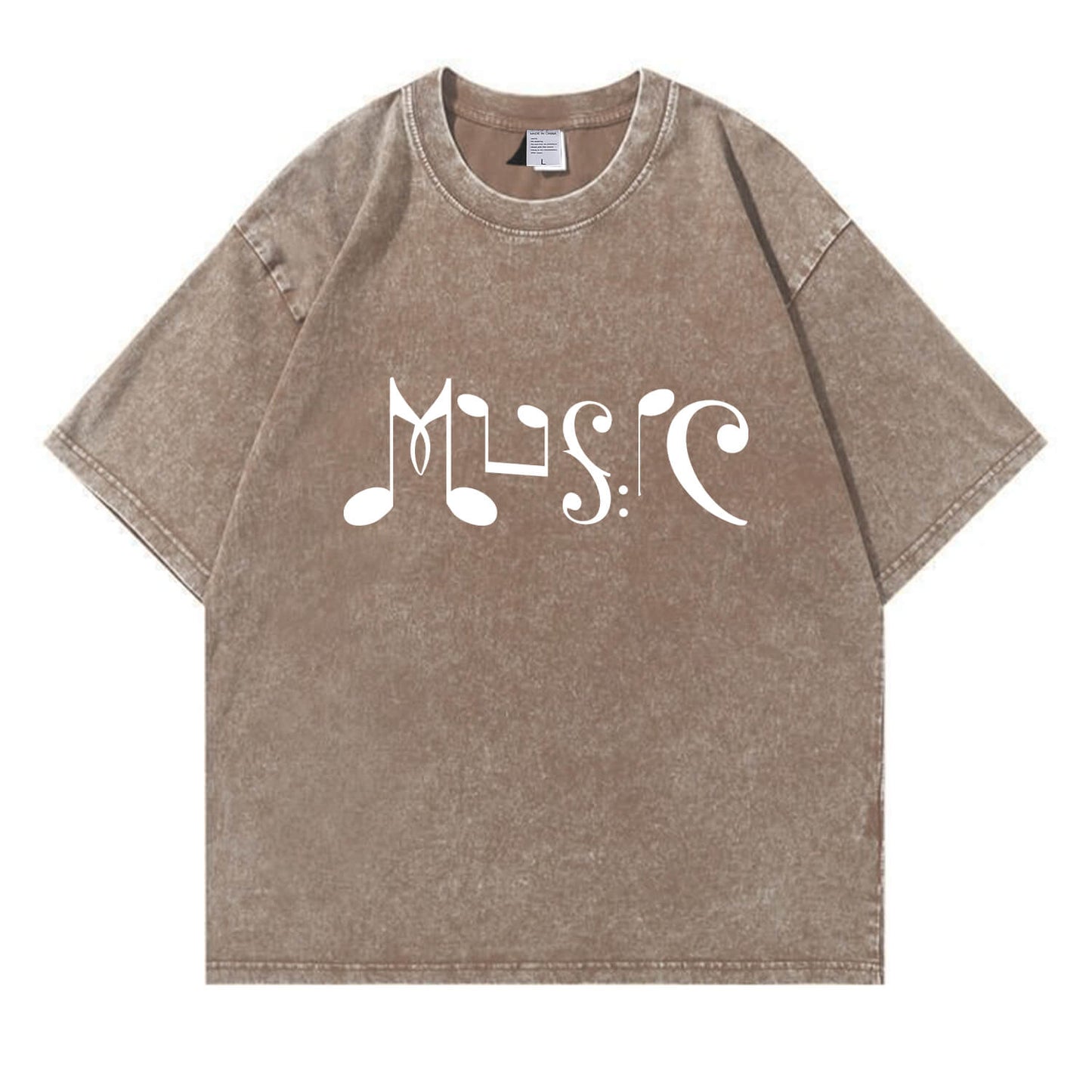 Musical Note Art “MUSIC” Washed T-Shirt PT169