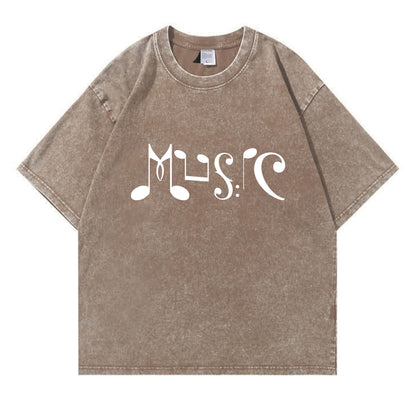 Musical Note Art “MUSIC” Washed T-Shirt PT169