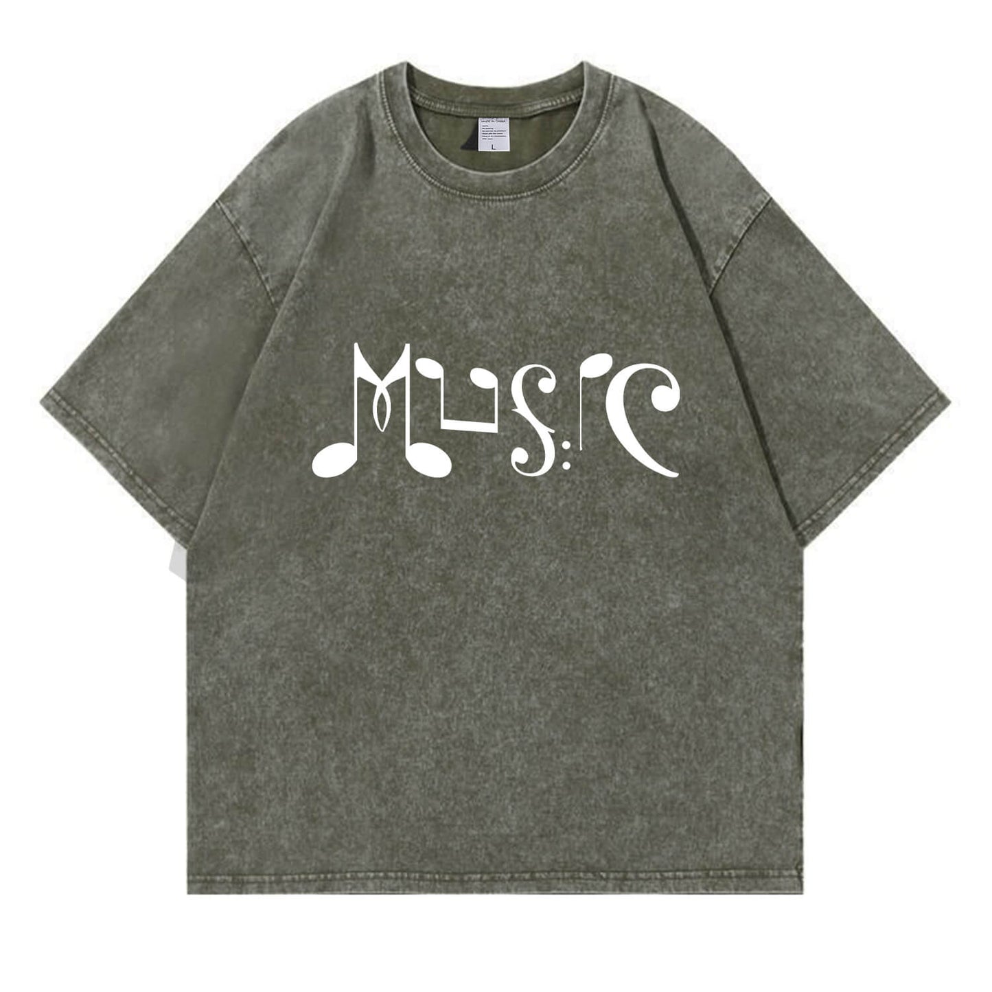 Musical Note Art “MUSIC” Washed T-Shirt PT169