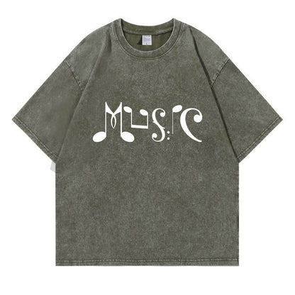 Musical Note Art “MUSIC” Washed T-Shirt PT169