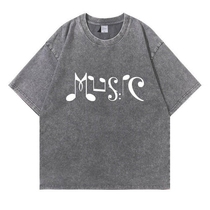 Musical Note Art “MUSIC” Washed T-Shirt PT169