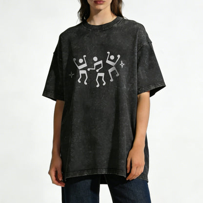 Dancing Music Notes Washed T-Shirt PT170