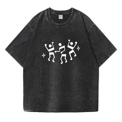 Dancing Music Notes Washed T-Shirt PT170