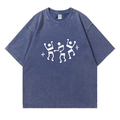 Dancing Music Notes Washed T-Shirt PT170