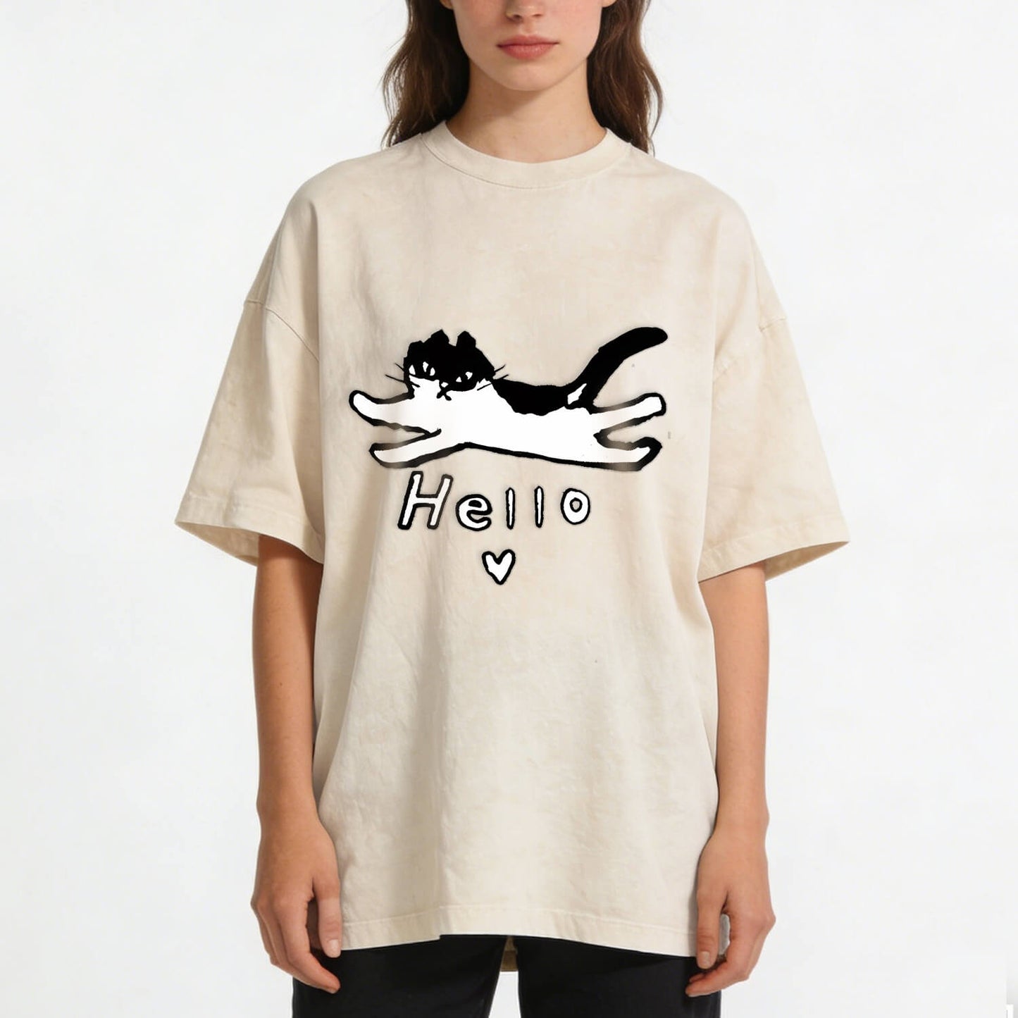 Hello Cat Washed T-Shirt PT297