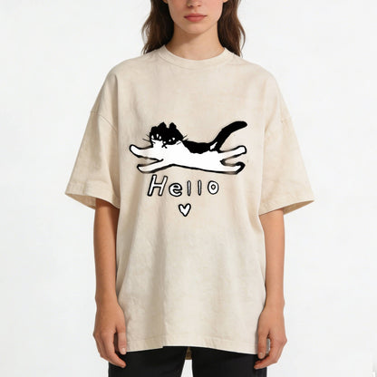 Hello Cat Washed T-Shirt PT297