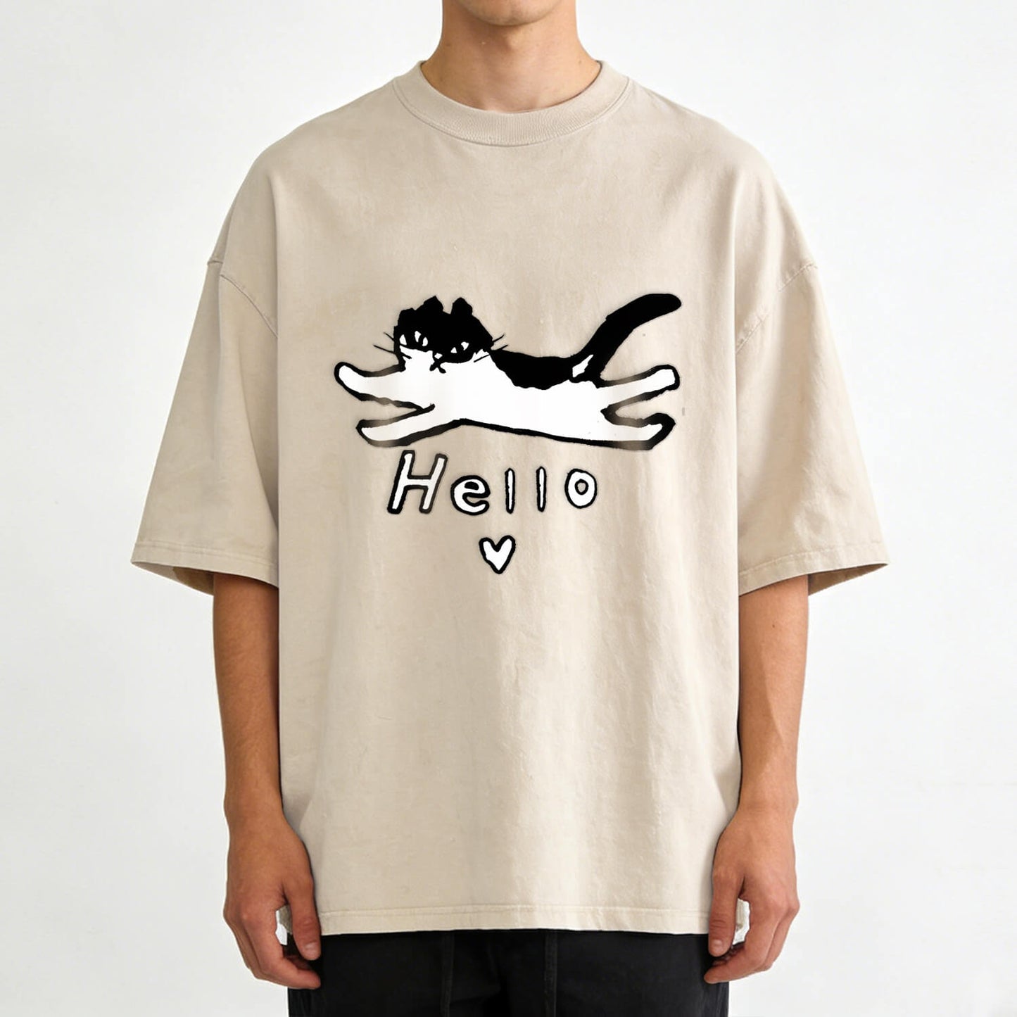 Hello Cat Washed T-Shirt PT297
