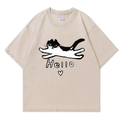 Hello Cat Washed T-Shirt PT297