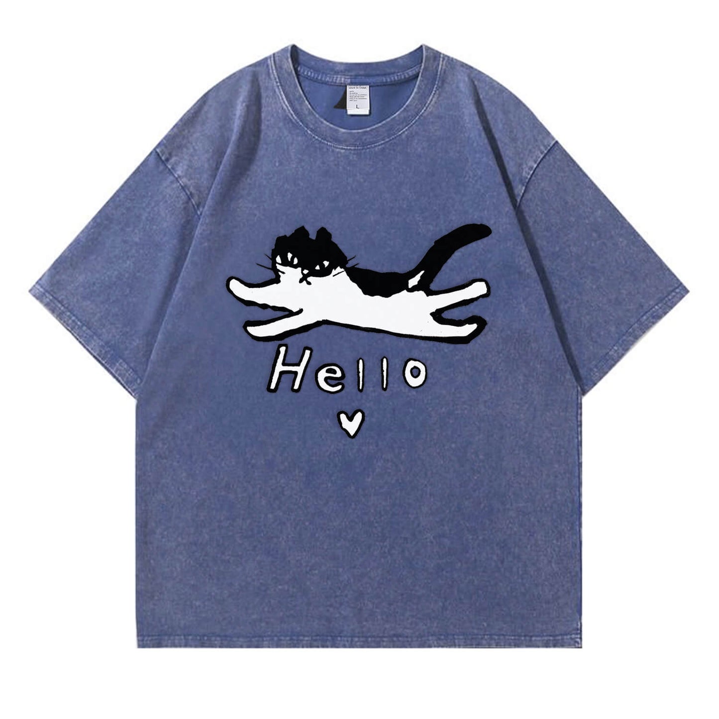 Hello Cat Washed T-Shirt PT297