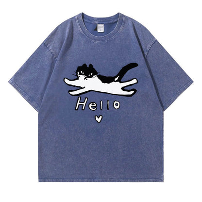 Hello Cat Washed T-Shirt PT297