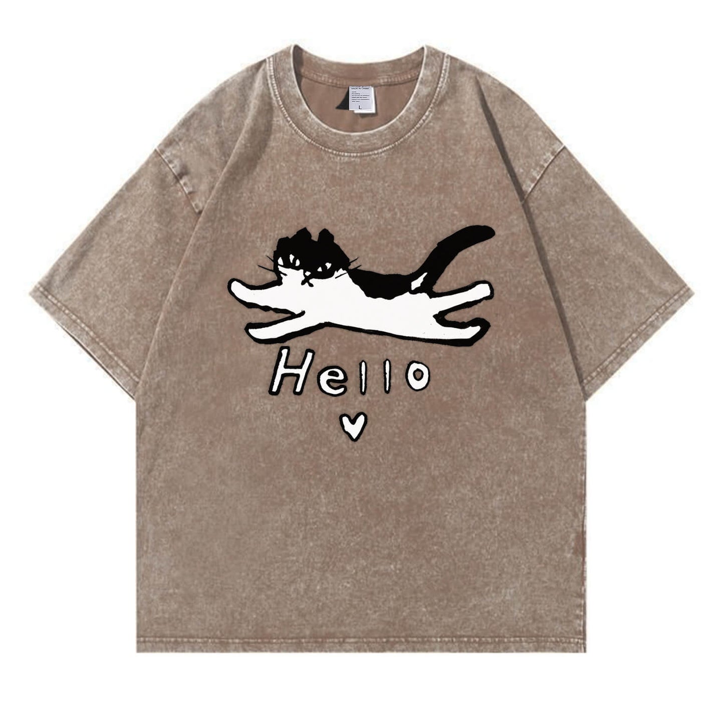 Hello Cat Washed T-Shirt PT297