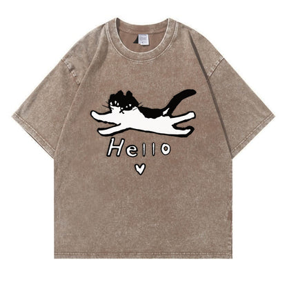 Hello Cat Washed T-Shirt PT297