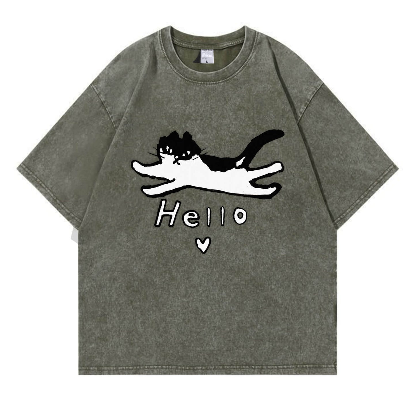 Hello Cat Washed T-Shirt PT297