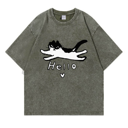 Hello Cat Washed T-Shirt PT297