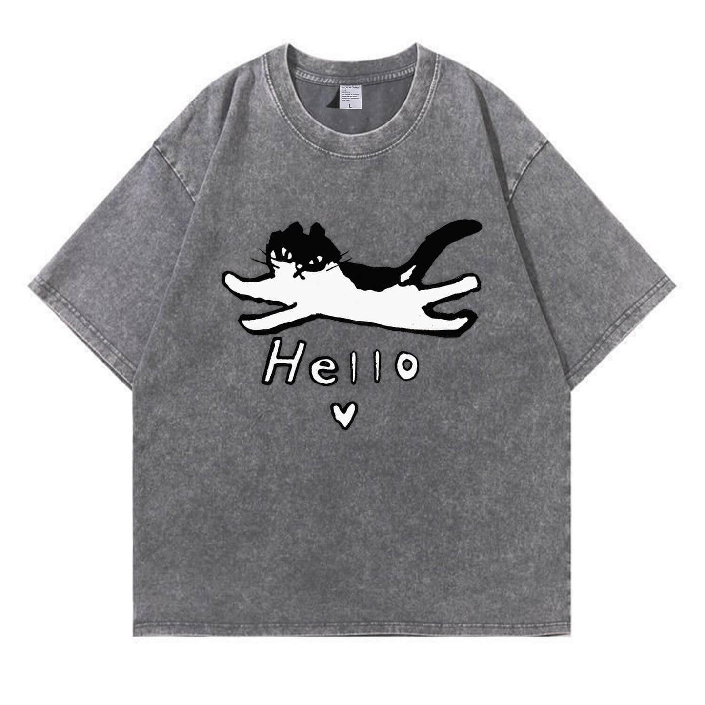 Hello Cat Washed T-Shirt PT297