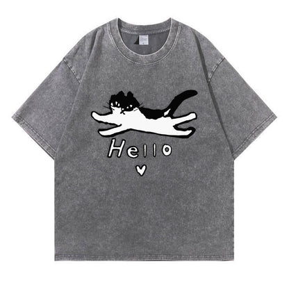 Hello Cat Washed T-Shirt PT297