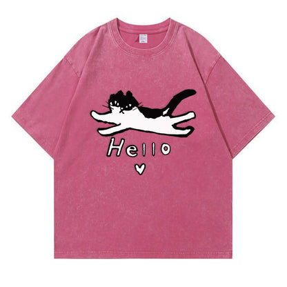 Hello Cat Washed T-Shirt PT297