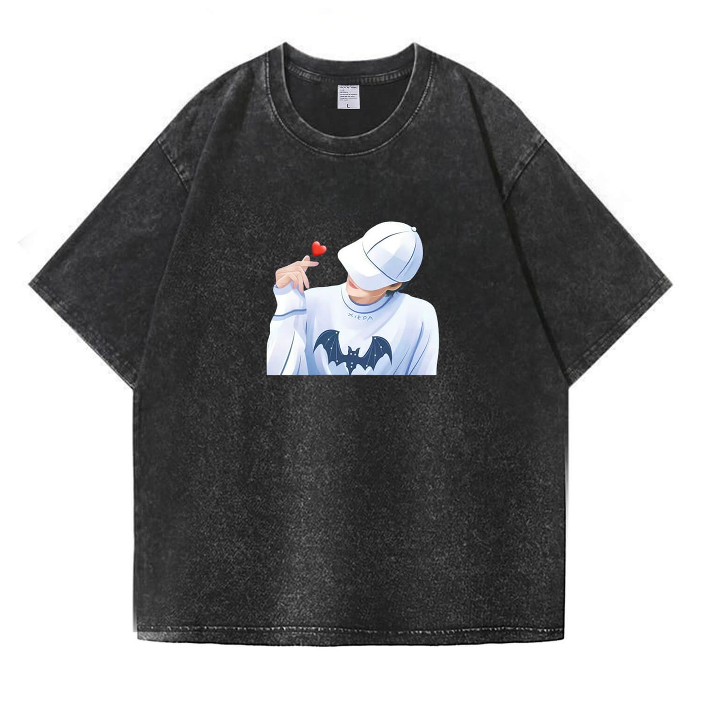 Couple Matching Heart Finger Washed T-Shirt PT391