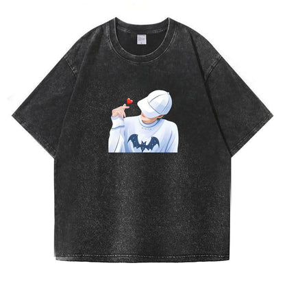 Couple Matching Heart Finger Washed T-Shirt PT391