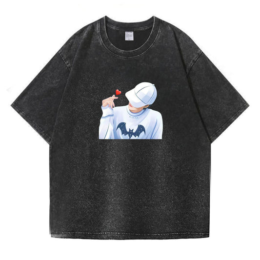 Couple Matching Heart Finger Washed T-Shirt PT391