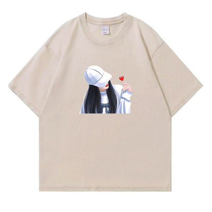 Couple Matching Heart Finger Washed T-Shirt PT391