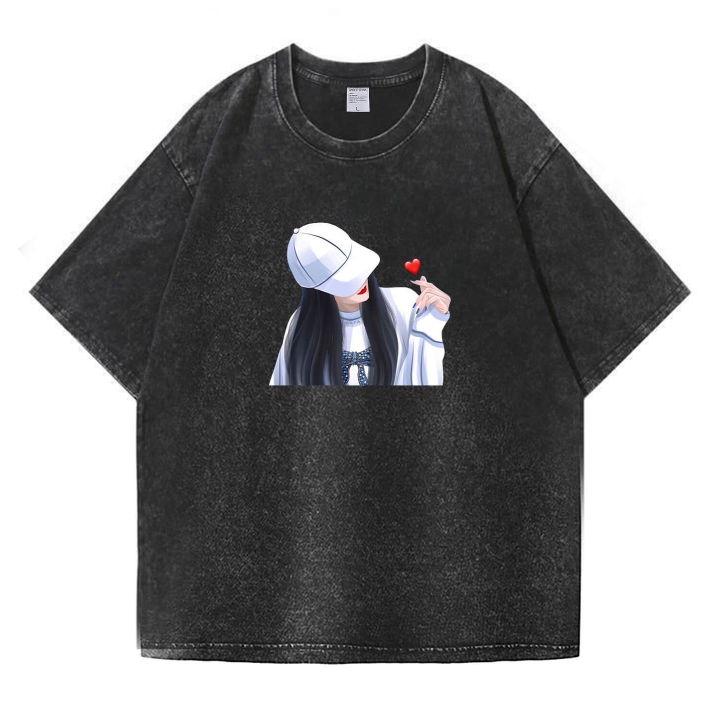 Couple Matching Heart Finger Washed T-Shirt PT391