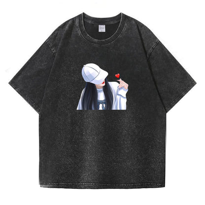 Couple Matching Heart Finger Washed T-Shirt PT391