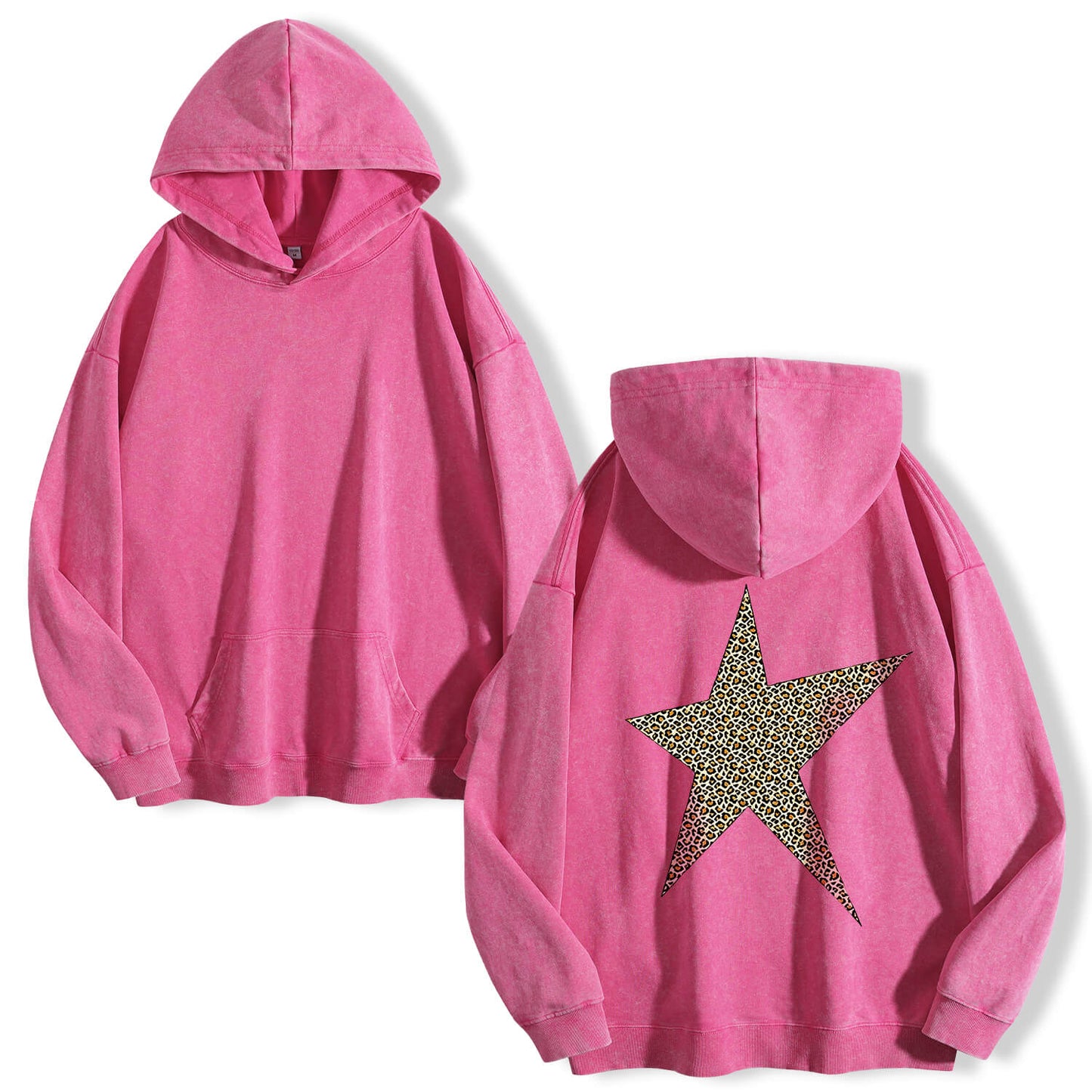 Leopard Print Five-pointed Star Washed Hoodie PT400