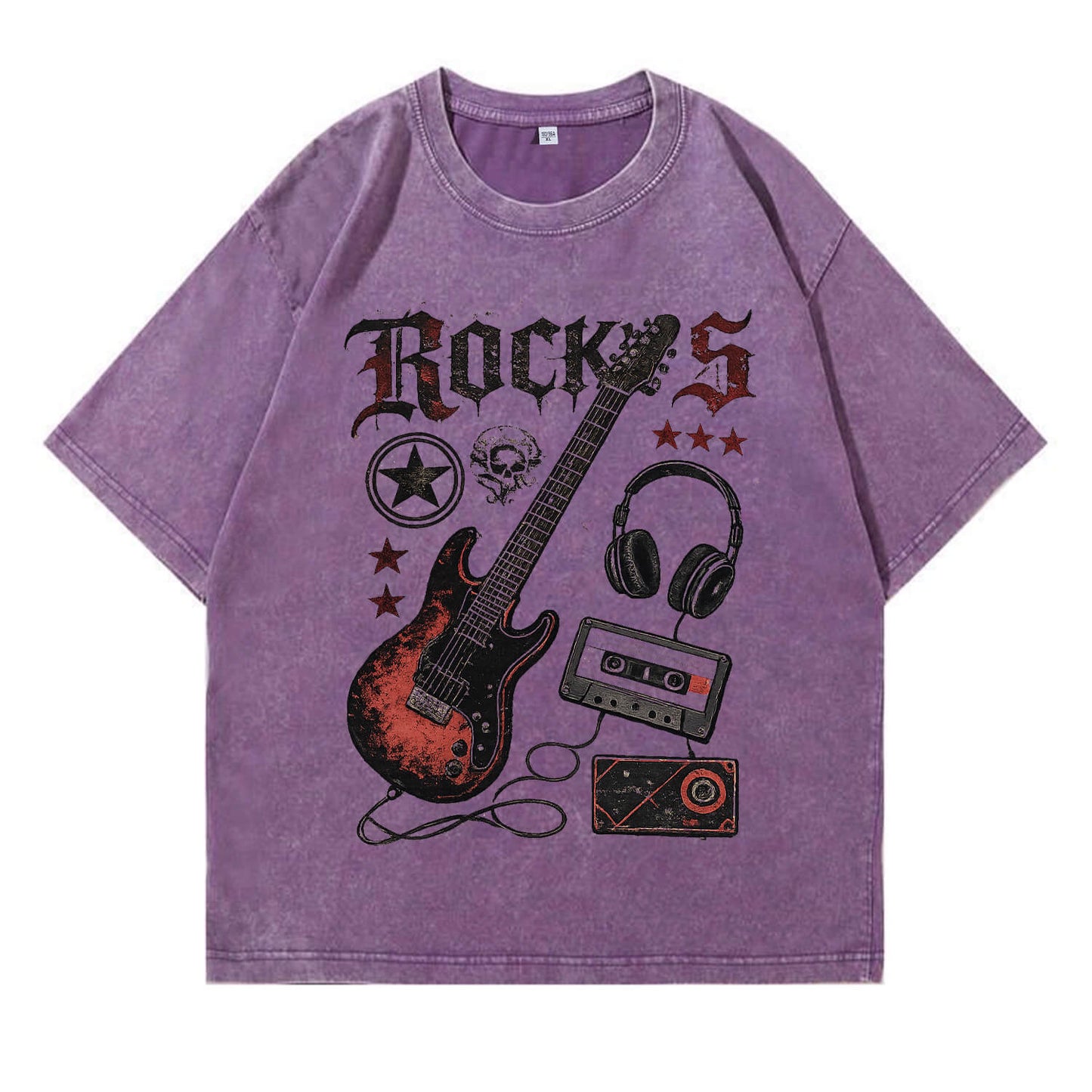 Retro Rock Electric Guitar Washed T-Shirt PT405
