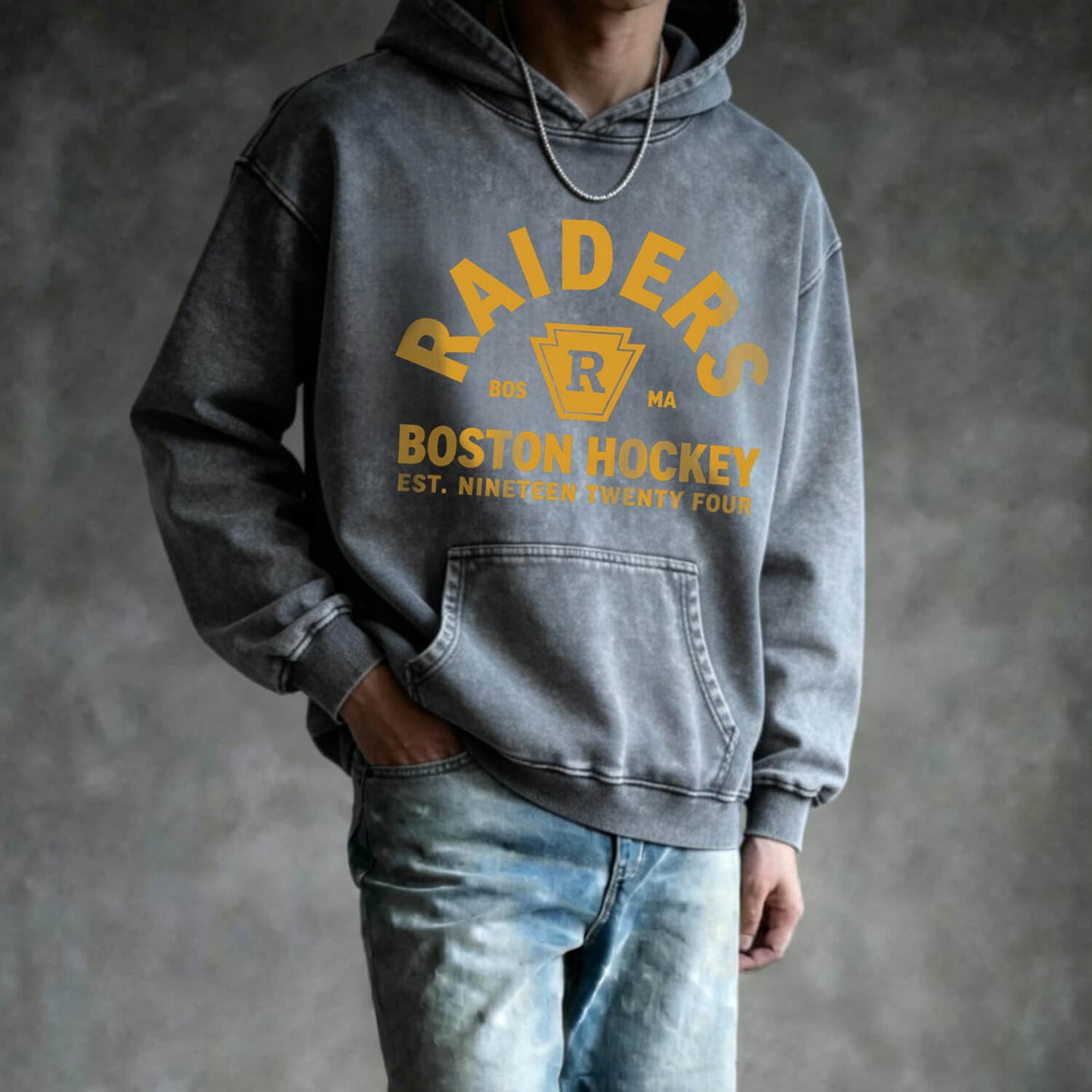 Raiders Boston Hockey Shirt EST 1924 Washed Hoodie PT417