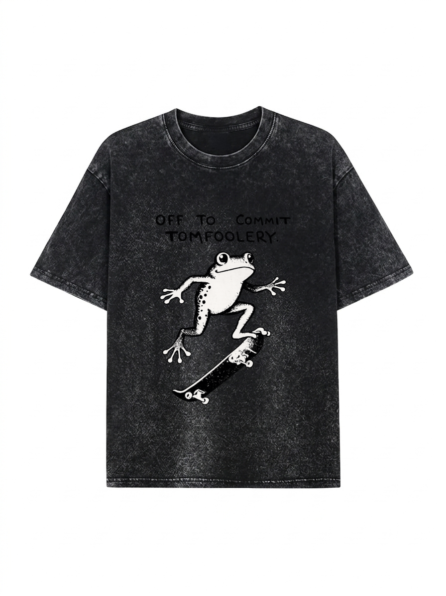 Playful Frog Skateboarding Washed T-Shirt PT452