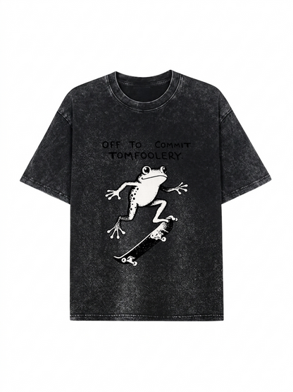 Playful Frog Skateboarding Washed T-Shirt PT452