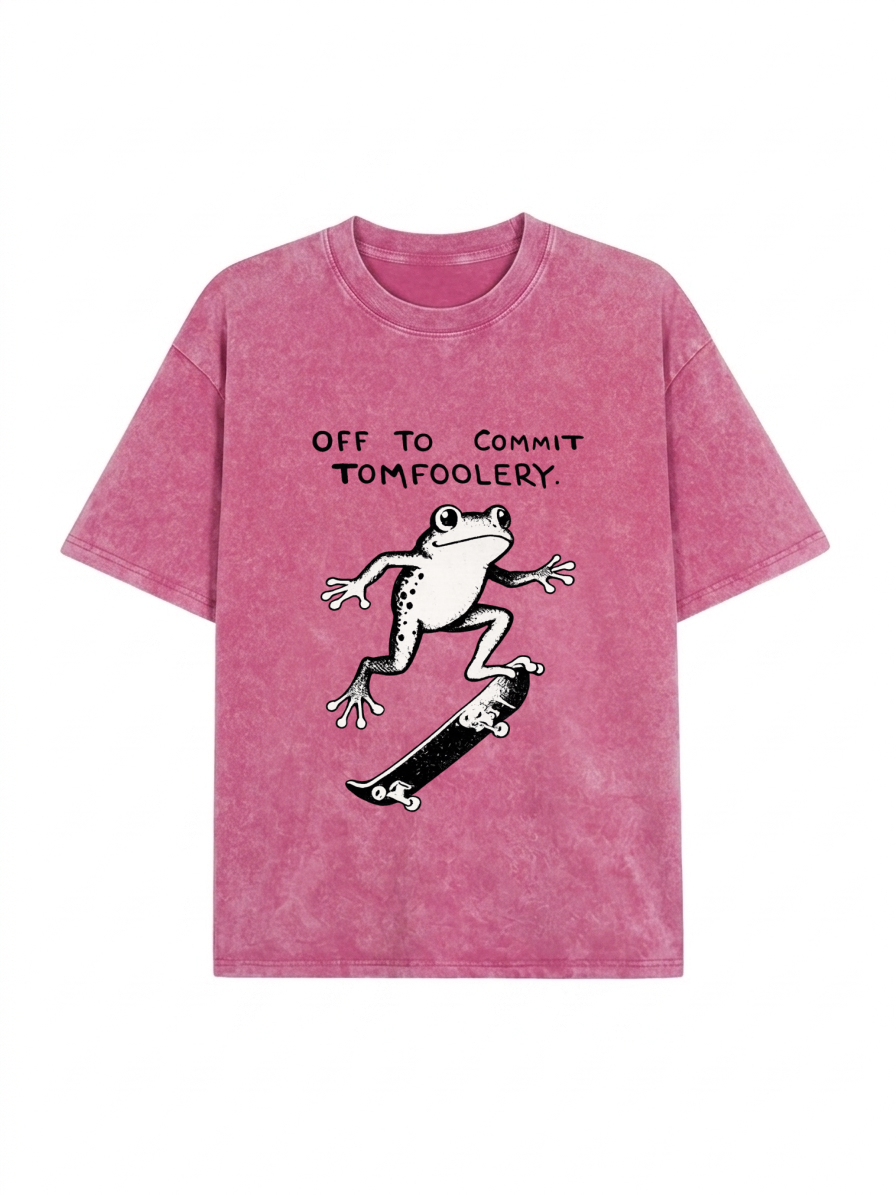 Playful Frog Skateboarding Washed T-Shirt PT452