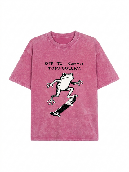 Playful Frog Skateboarding Washed T-Shirt PT452
