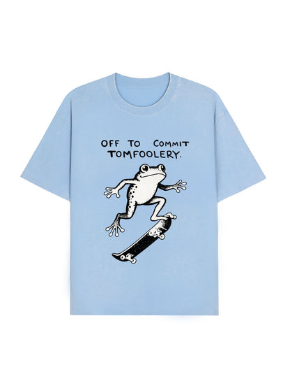 Playful Frog Skateboarding Washed T-Shirt PT452