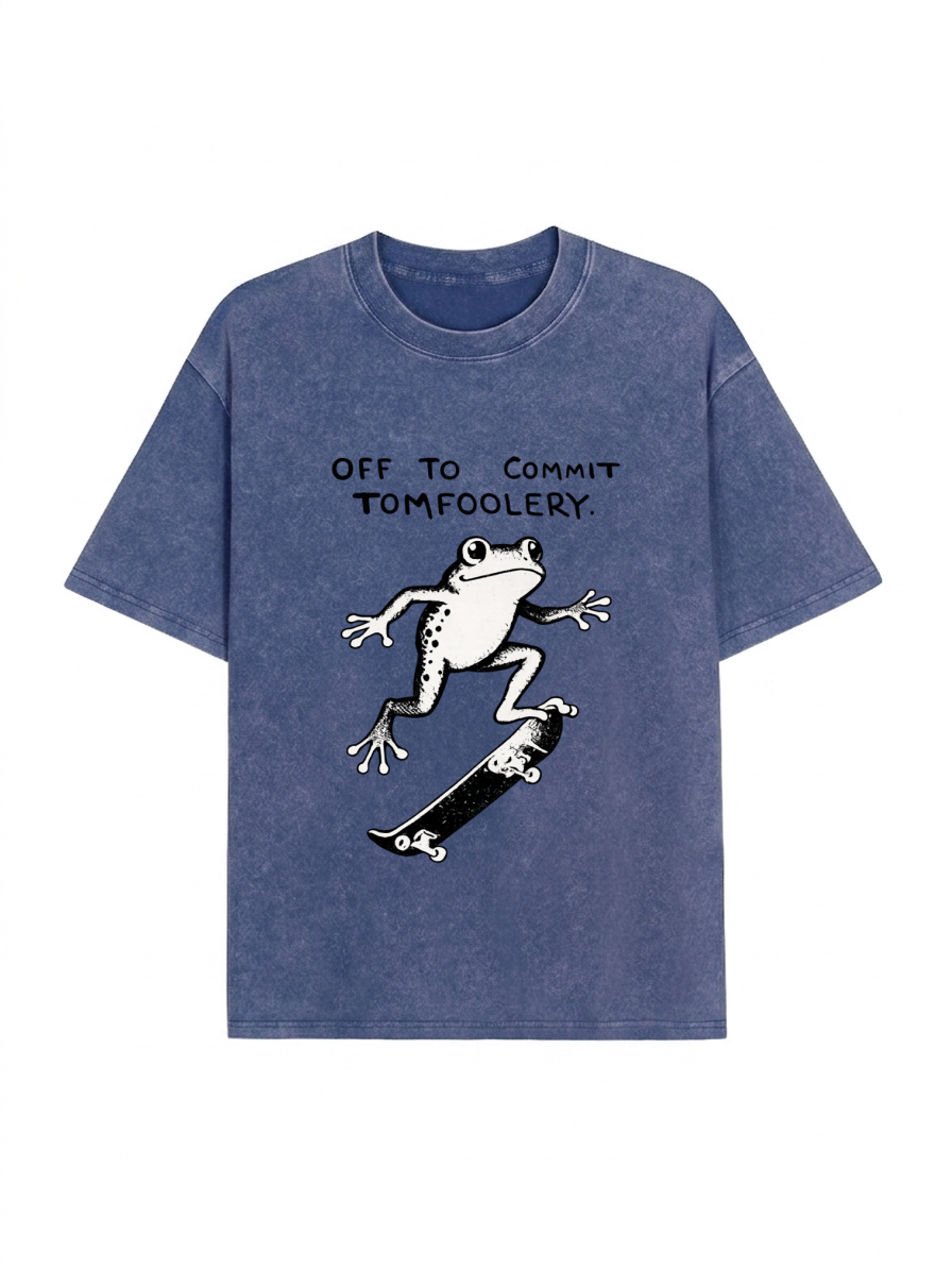 Playful Frog Skateboarding Washed T-Shirt PT452