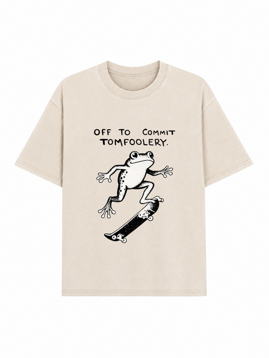 Playful Frog Skateboarding Washed T-Shirt PT452