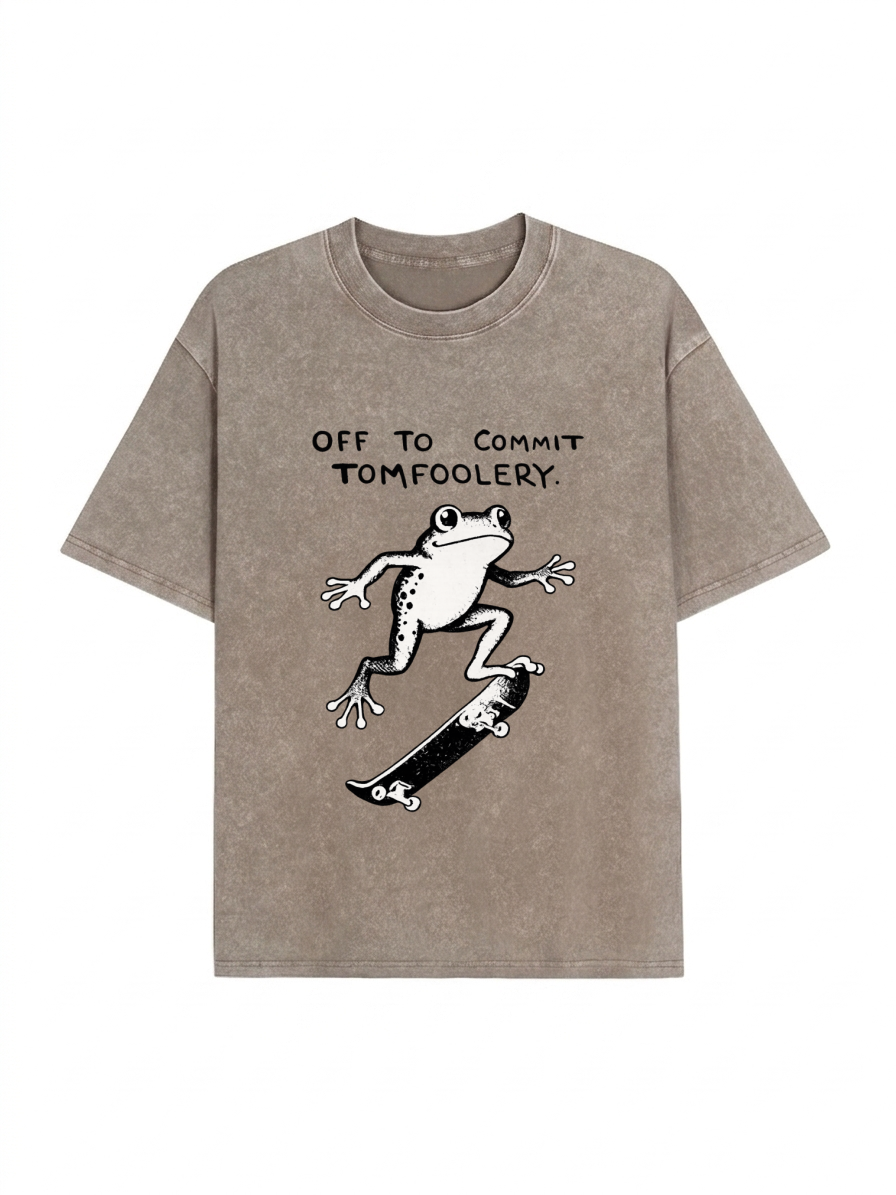 Playful Frog Skateboarding Washed T-Shirt PT452