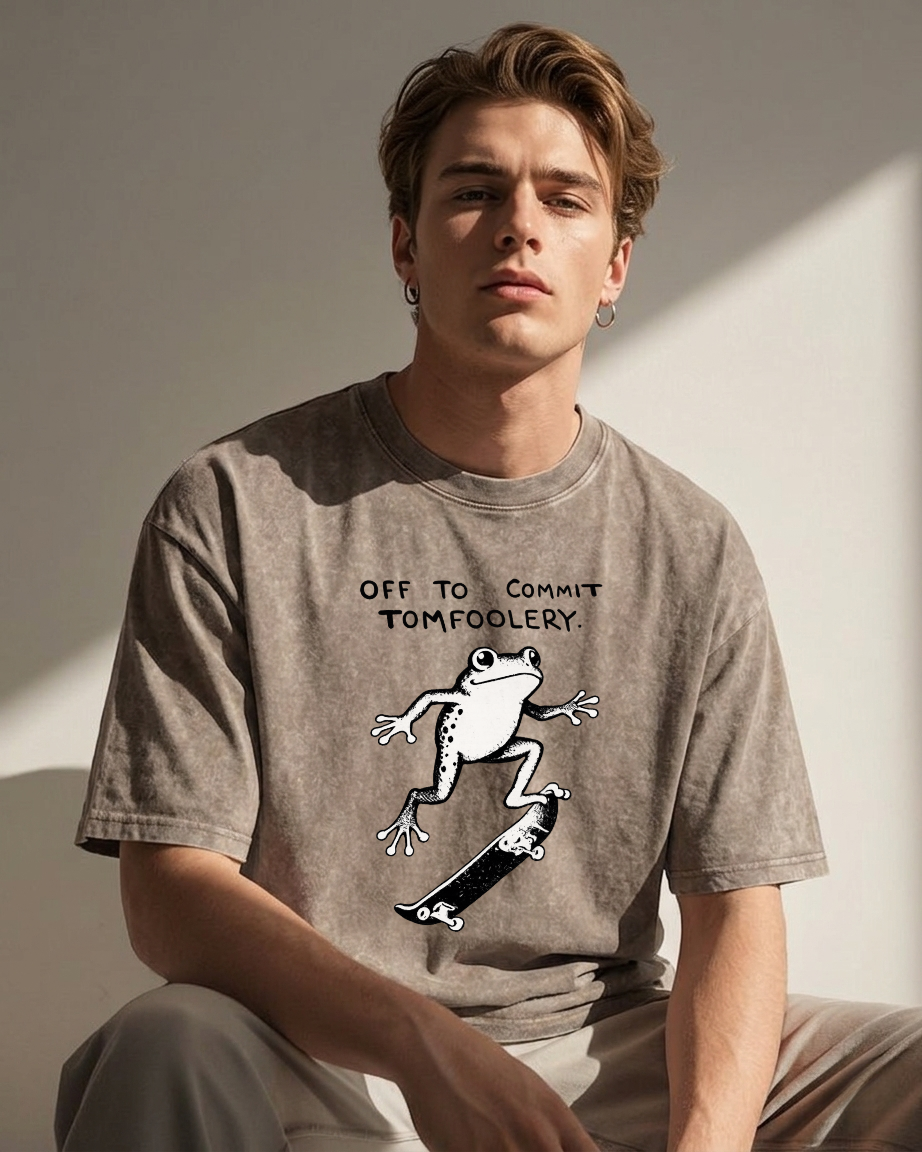 Playful Frog Skateboarding Washed T-Shirt PT452