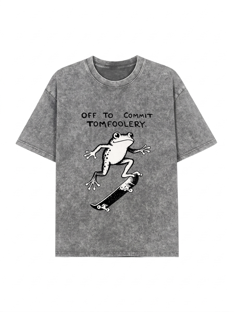 Playful Frog Skateboarding Washed T-Shirt PT452