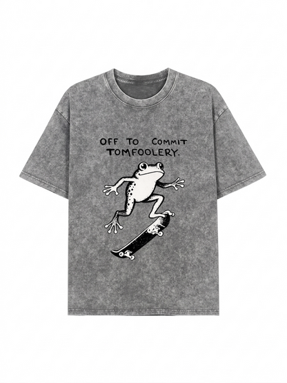 Playful Frog Skateboarding Washed T-Shirt PT452