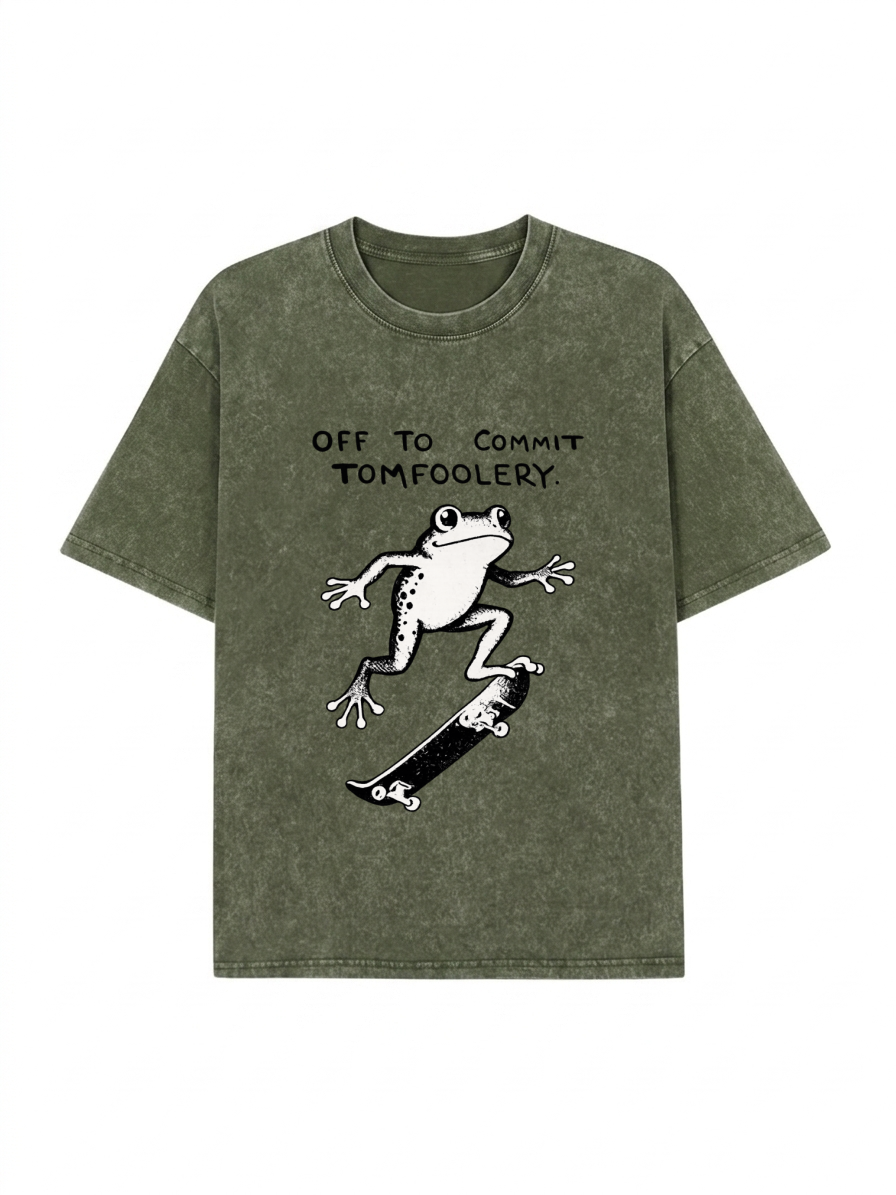 Playful Frog Skateboarding Washed T-Shirt PT452